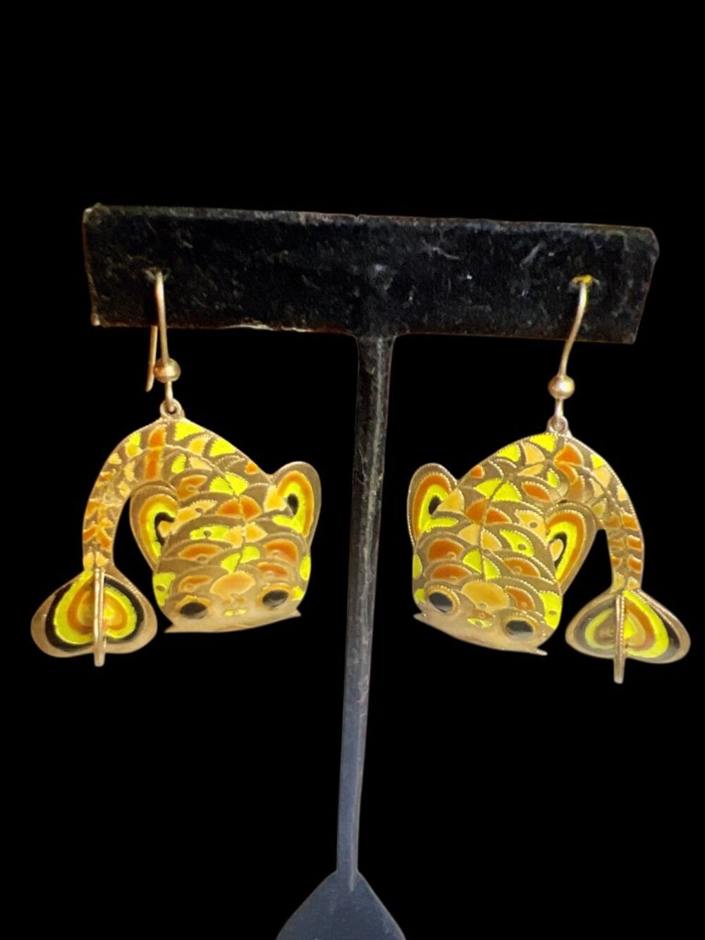 Vintage Goldfish-Inspired Cloisonné Dangle Earrings With Colorful Enamel Detaili